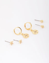Gold Plated Cubic Zirconia Coin Earring 3-Pack - link has visual effect only