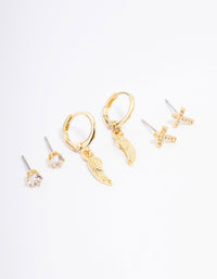 Gold Plated Cross Wing Cubic Zirconia Earring 3-Pack - link has visual effect only