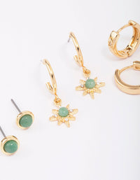 Gold Plated Green Aventurine Celestial Earring 3-Pack - link has visual effect only