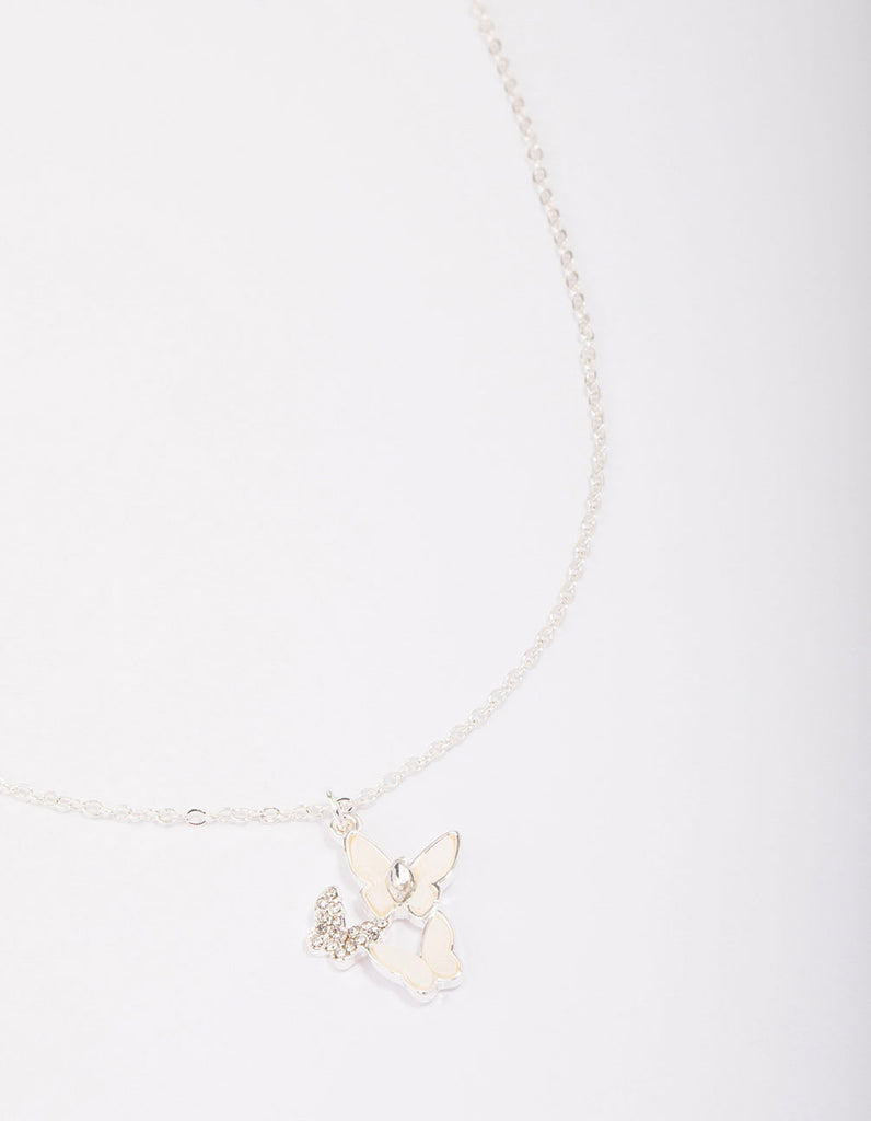 Silver Plated Butterfly Trio Pendant Necklace