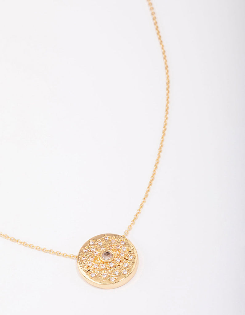Gold Plated Cubic Zirconia Coin Evil Eye Pendant Necklace