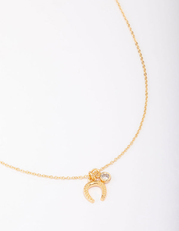 Gold Plated Horseshoe Cubic Zirconia Pendant Necklace