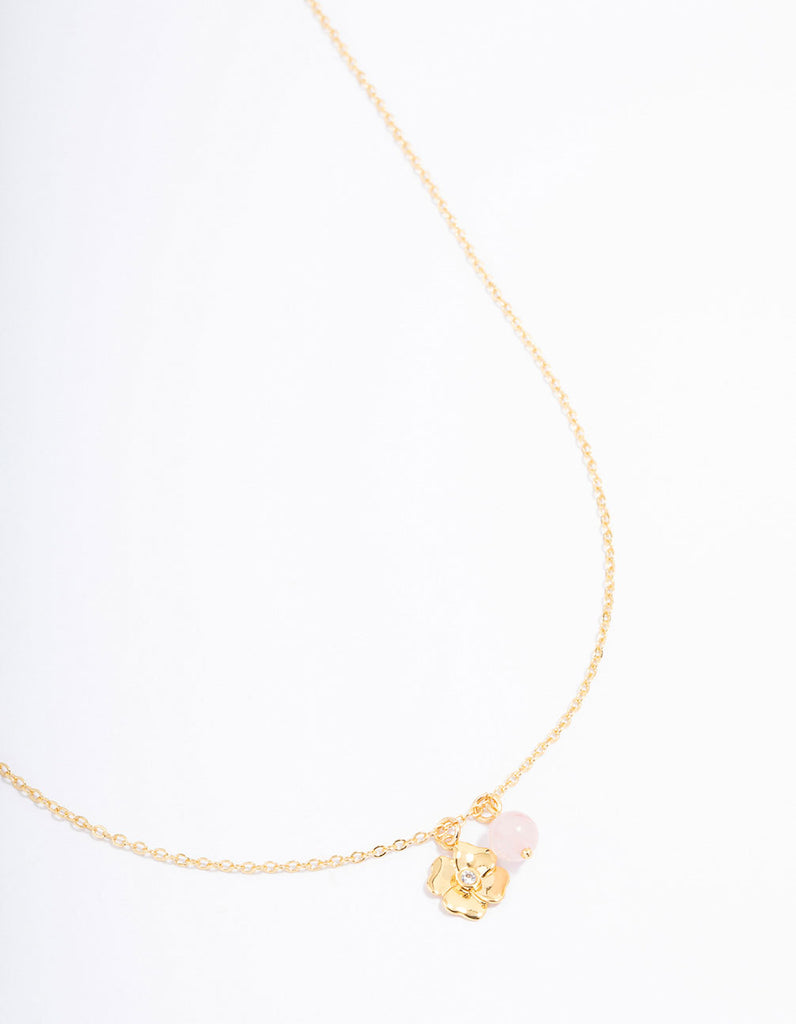 Gold Plated Mini Flower Semi-Precious Pendant Necklace