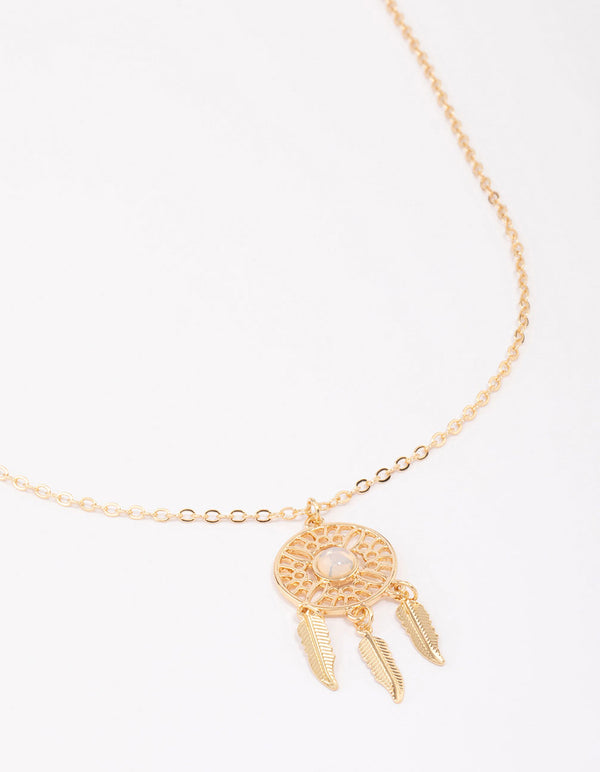 Gold Plated Dream Catcher Pendant Necklace