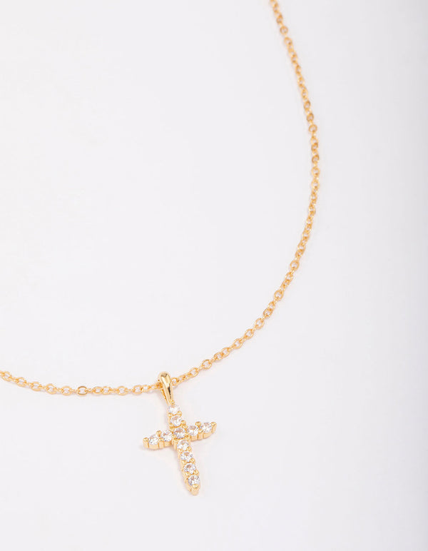 Gold Plated Crystal Cross Pendant Necklace - Lovisa
