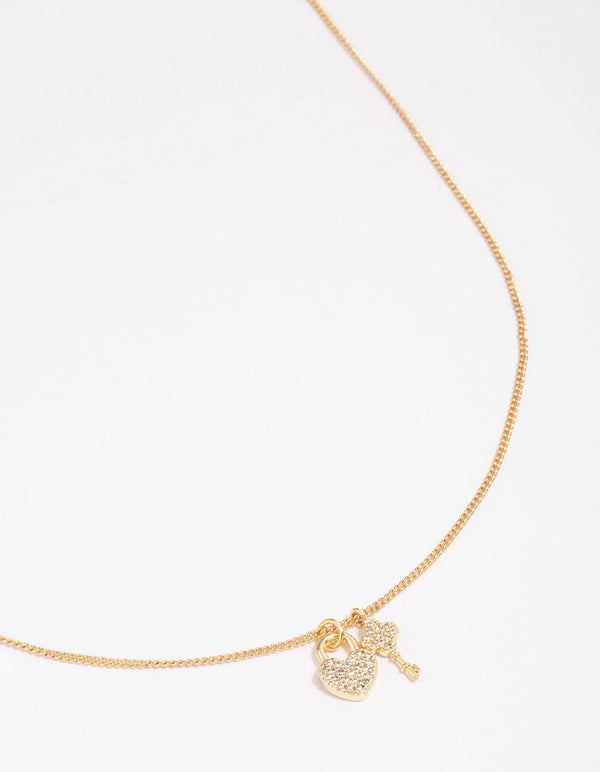 Gold Plated Lock & Key Pendant Necklace