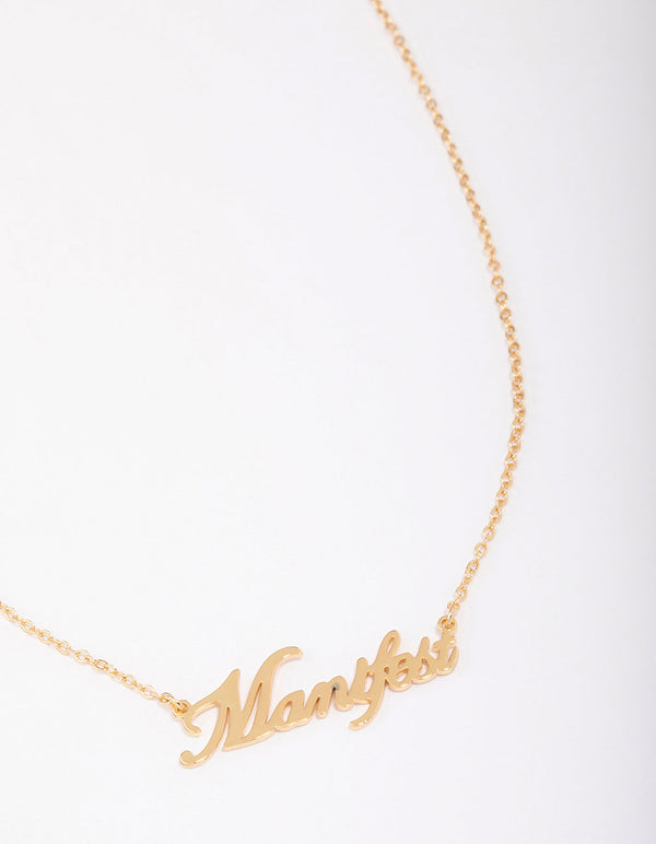 Gold Plated Manifest Script Necklace