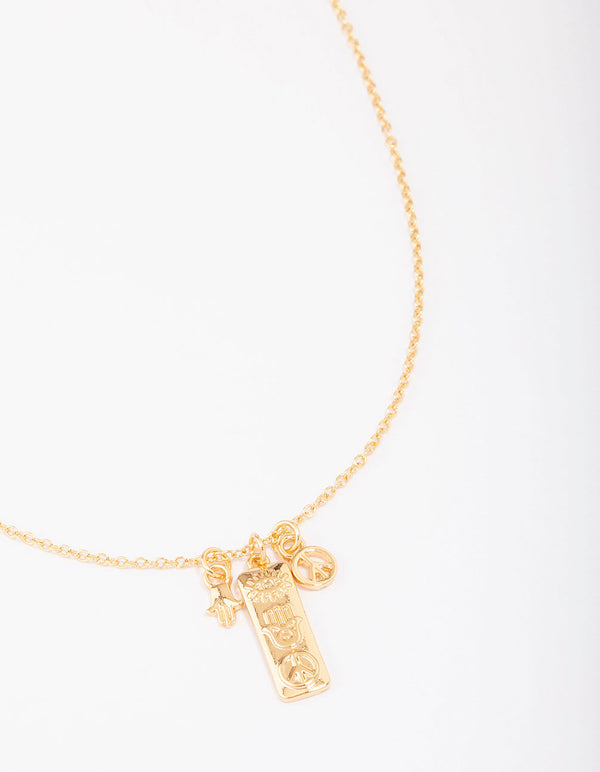 Gold Plated Peace Tab Charm Pendant Necklace