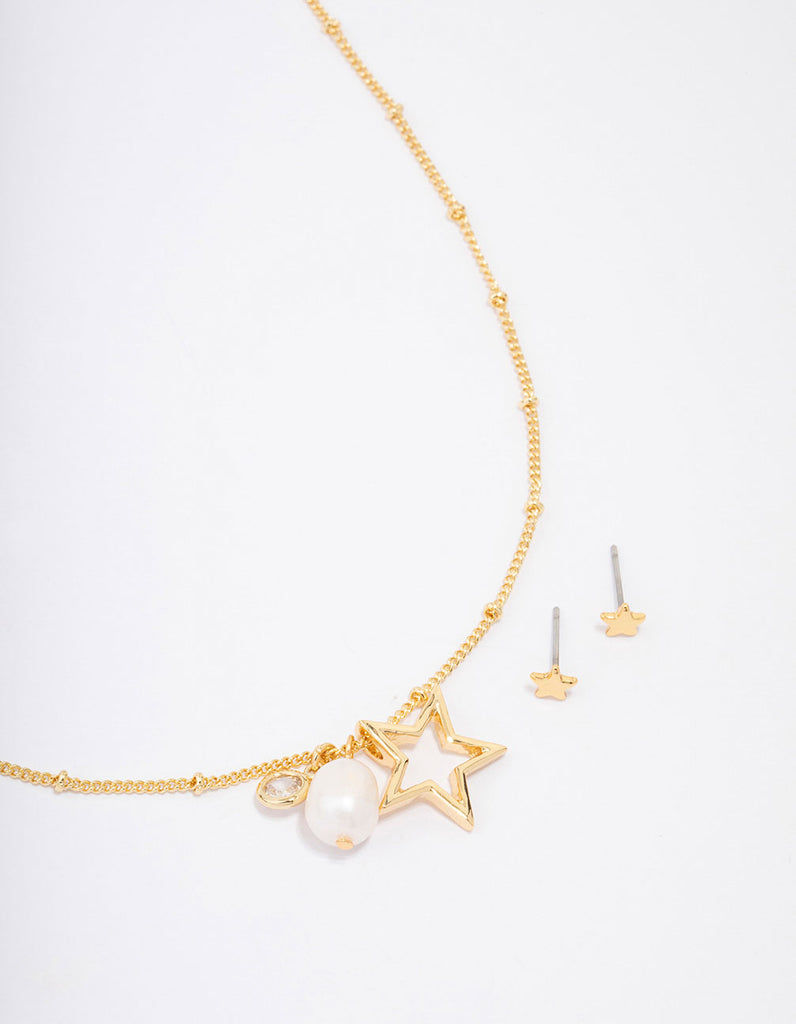 Gold Plated Star Charm Necklace & Earring Jewellery Set