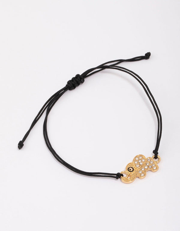 Black Elephant Cubic Zirconia Adjustable Cord Bracelet