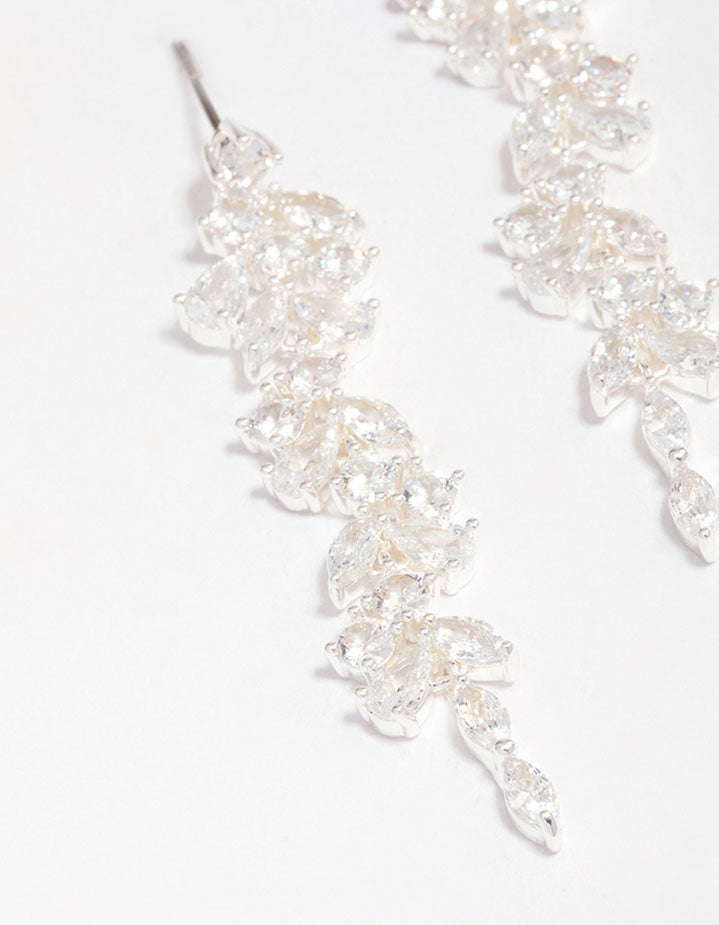 Silver Plated Cubic Zirconia Dainty Vine Drop Earrings