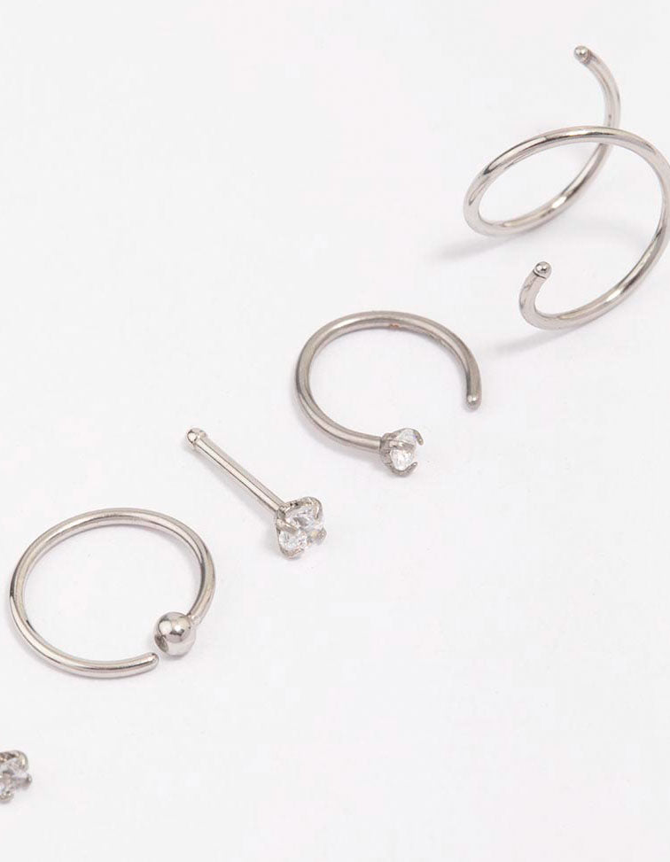 Surgical Steel Twisted Cubic Zirconia Nose Piercing 6-Pack