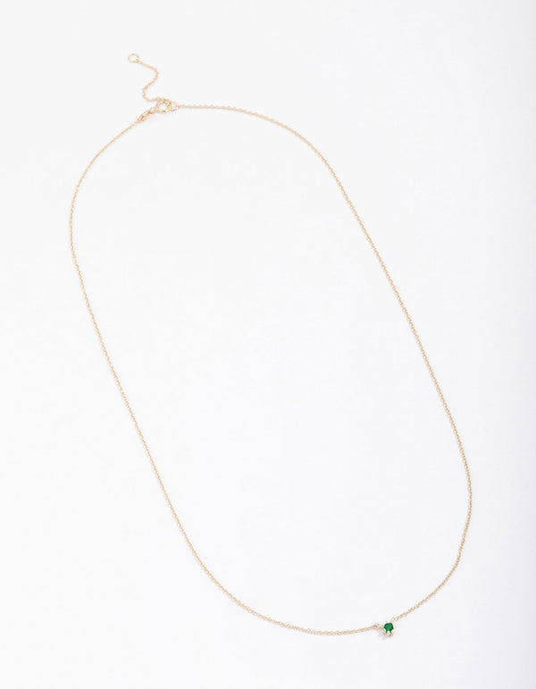 Gold Plated Sterling Mini Emerald Silver Cubic Zirconia Pendant Necklace
