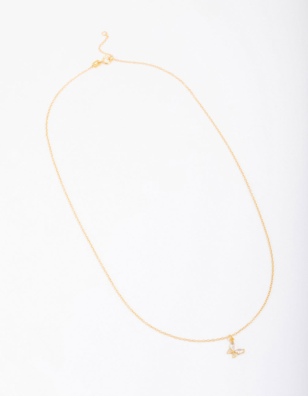 Gold Plated Sterling Silver Cubic Zirconia Butterfly & Angel Pendant Necklace