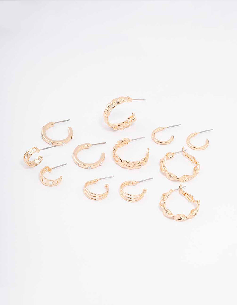 Gold Twisted Chain Hoop Earring 6-Pack