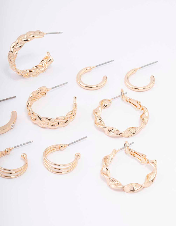 Gold Twisted Chain Hoop Earring 6-Pack
