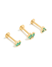 Gold Plated Surgical Steel Marquise Fan Flat Back 3-Pack - link has visual effect only