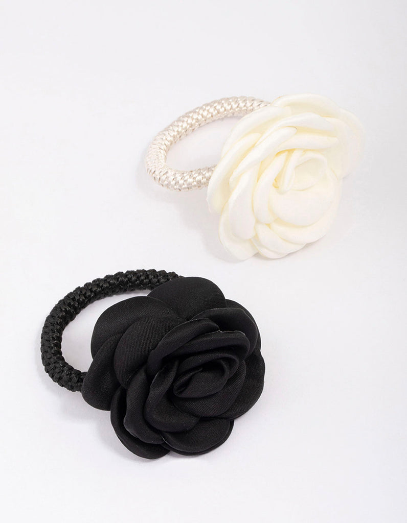 Black & Ivory Rosette Hair Tie Pack