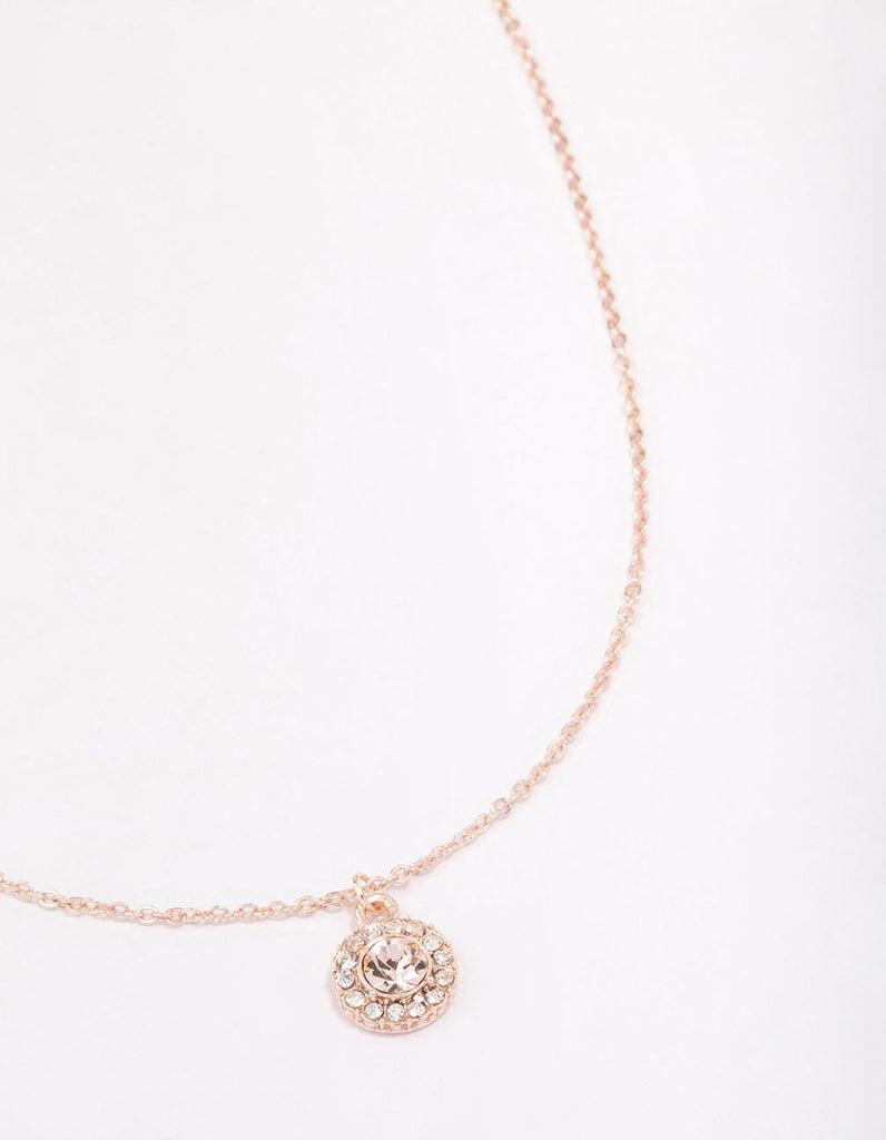 Rose Gold Crystal Halo Pendant Necklace