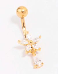 Gold Plated Titanium Cubic Zirconia Flower Pear Belly Piercing - link has visual effect only