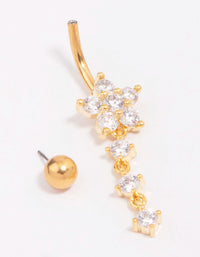 Gold Plated Titanium Cubic Zirconia Flower Belly Bar - link has visual effect only