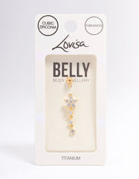 Gold Plated Titanium Cubic Zirconia Flower Belly Bar - link has visual effect only