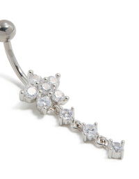 Titanium Cubic Zirconia Flower Triple Threadless Belly Bar - link has visual effect only
