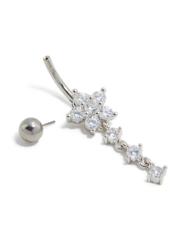 Titanium Cubic Zirconia Flower Triple Threadless Belly Bar