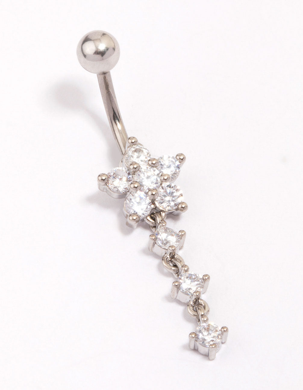 Titanium Cubic Zirconia Flower Triple Belly Piercing