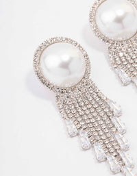 Silver Oversized Pearl Cup Chain Diamante Earrings - link has visual effect only