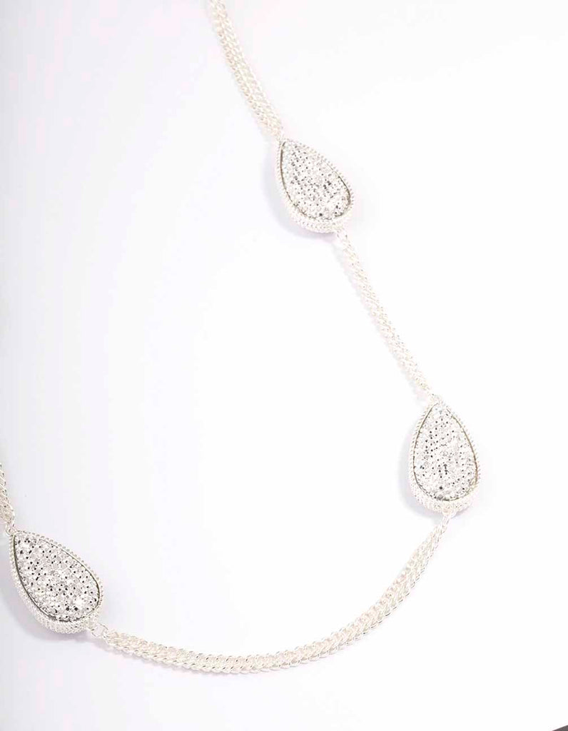 Silver Oval Long Chain Necklace