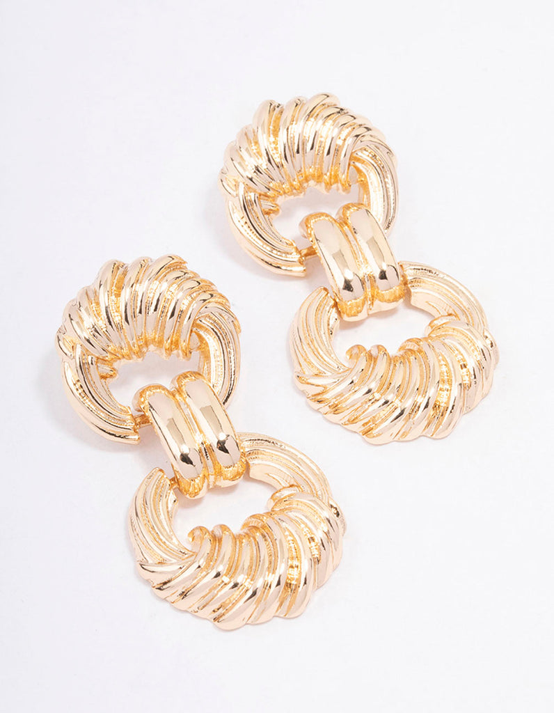 Gold Textured Knotted Drop Earrings