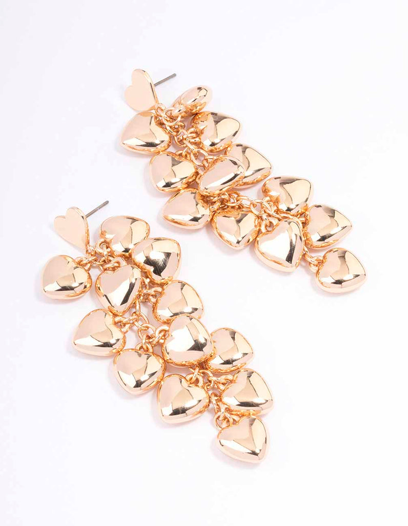 Gold Cascading Heart Drop Earrings