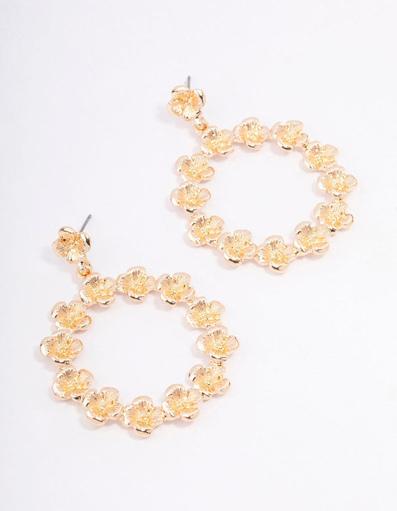 Gold Rose Circular Drop Earrings