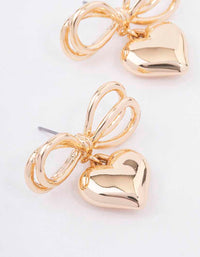 Gold Heart Bow Drop Earrings - link has visual effect only