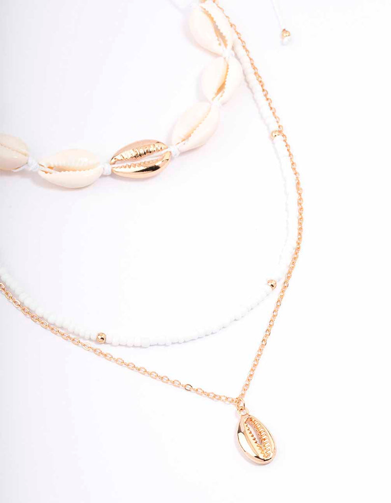 Gold Bead & Shell Layered Necklace