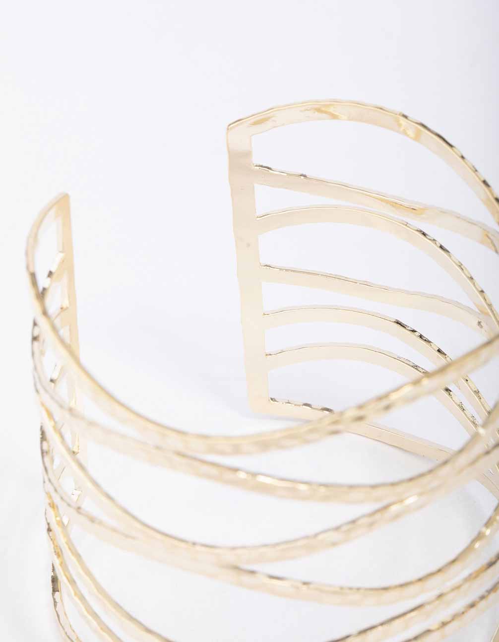 Gold Large Wavy Hammered Wrist Cuff