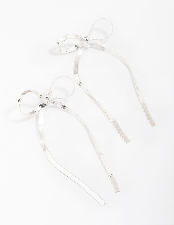 Silver Snake Chain Bow Drop Earrings