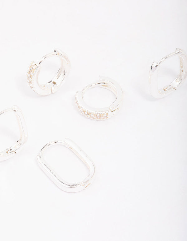 Silver Plated Brass  Clean Pave Earring 3-Pack