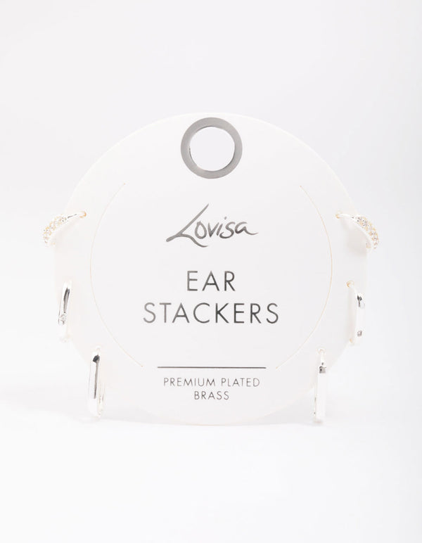 Silver Plated Brass  Clean Pave Earring 3-Pack