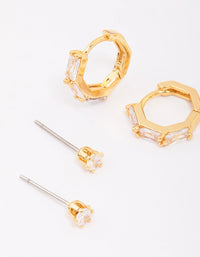 Gold Plated Brass Baguette Gold Ball Earring 6-Pack - link has visual effect only