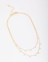 Gold Plated Brass Double Cubic Zirconia Droplet Layered Necklace - link has visual effect only