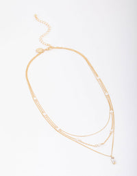 Gold Plated Brass Trio Pearl Baguette Layered Necklace - link has visual effect only
