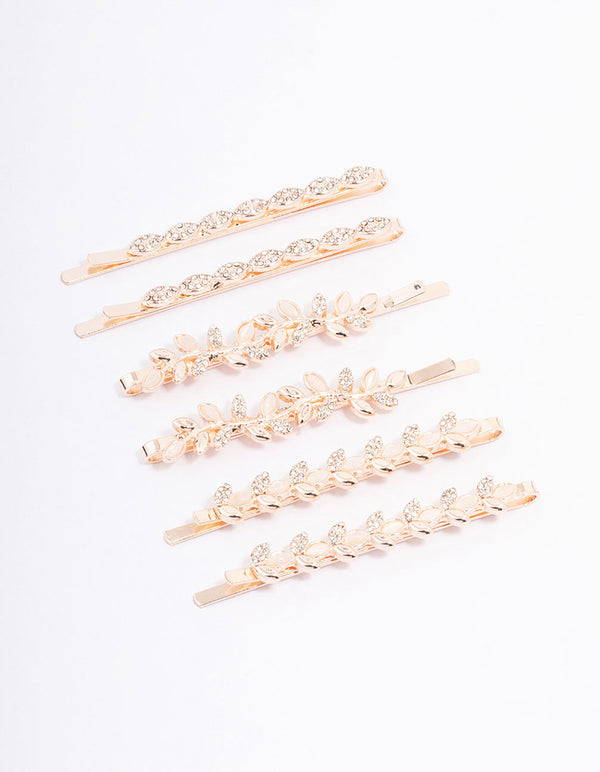 Rose Gold Diamante Vine Hair Clip 6-Pack