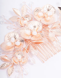 Rose Gold Pearl Flower Hair Comb - link has visual effect only