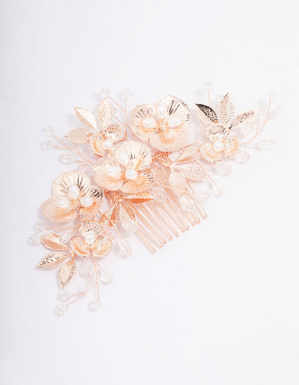 Rose Gold Pearl Flower Hair Comb