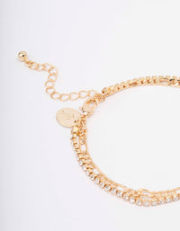 Gold Plated Brass Double Chain & Crystal Bracelet - link has visual effect only