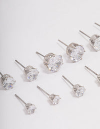 Rhodium Classic Round Cubic Zirconia Earring 6-Pack - link has visual effect only