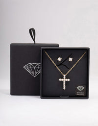 Gold Large Round Cubic Zirconia Cross Jewellery Set - link has visual effect only