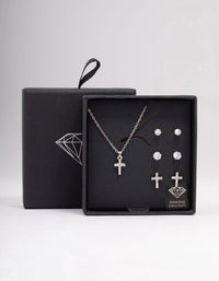 Rhodium Cross Necklace & Earring Jewellery Set - link has visual effect only